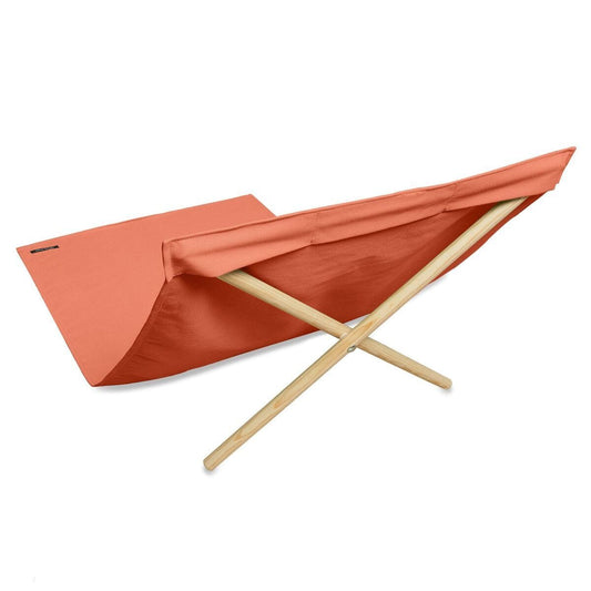 HomeRoots Outdoors Beach Chairs Orange / Deck Chair Canevas & Pinetree Wood from France 55.10" X 27.55" X 13.80" Orange Deck Chair Canevas & Pinetree Wood from France Beach Chair
