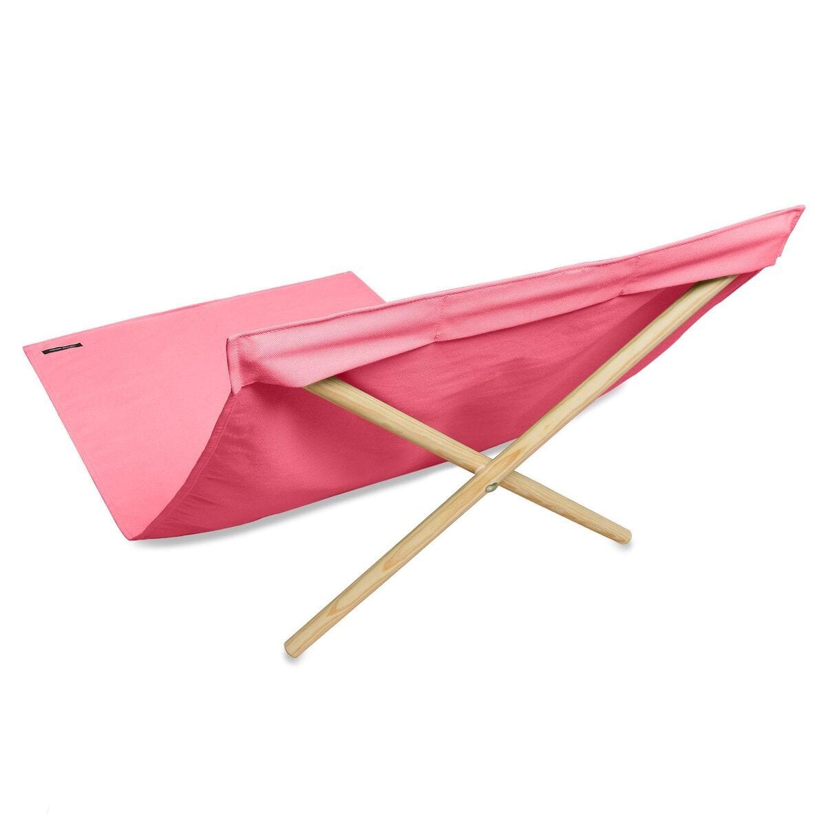 HomeRoots Outdoors Beach Chairs Pink / Deck Chair Canevas & Pinetree Wood from France 55.10" X 27.55" X 13.80" Pink Deck Chair Canevas & Pinetree Wood from France Beach Chair