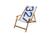 HomeRoots Outdoors Beach Chairs White and Blue / Recycled Sailcloth 28.35" X 61.02" X 3.15" White Recycled Sailcloth Deck Chair Dacron Blue 327
