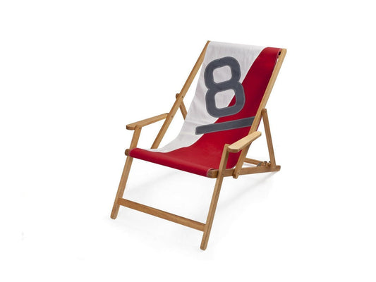 HomeRoots Outdoors Beach Chairs White, Red, and Grey / Recycled Sailcloth 28.35" X 61.02" X 3.15" White Red Recycled Sailcloth Deck Chair Dacron Grey 8