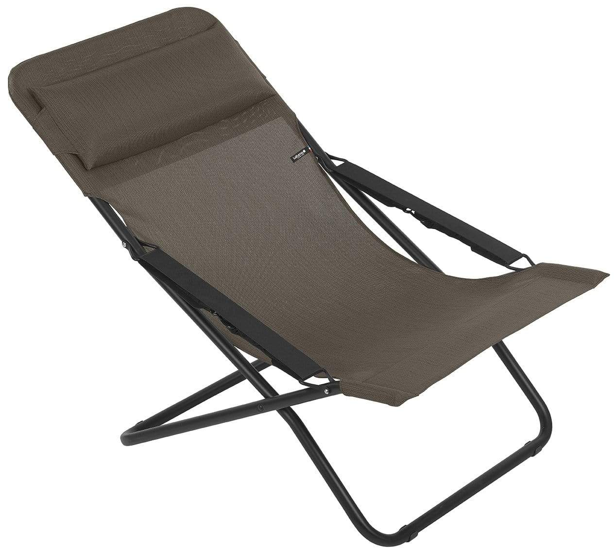 HomeRoots Outdoors Beach Chairs Wood / Frame: powder coated finish (100% polyester powder Folding Sling Chair - Black Steel Frame - Wood Fabric