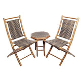 HomeRoots Outdoors Bistro Set Brown/Brown / Bamboo 36" Natural and Brown Bamboo Diamond Weave 2 Chairs and a Table Bistro Set