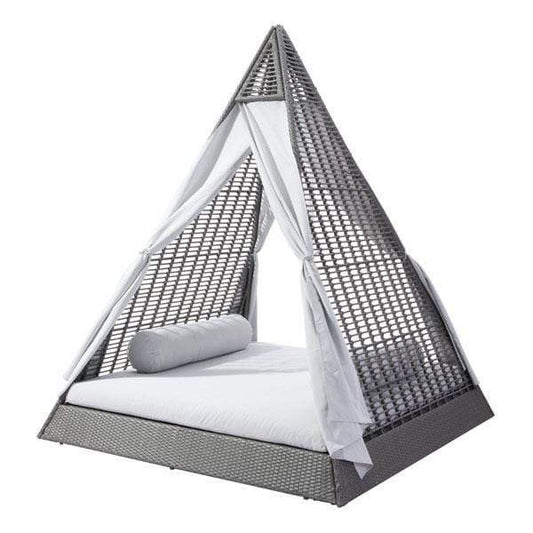 HomeRoots Outdoors Day Bed Gray & Light Gray / Synthetic Weave + Sunproof Fabric 77" X 79" X 9" Gray And Light Gray Albany Daybed