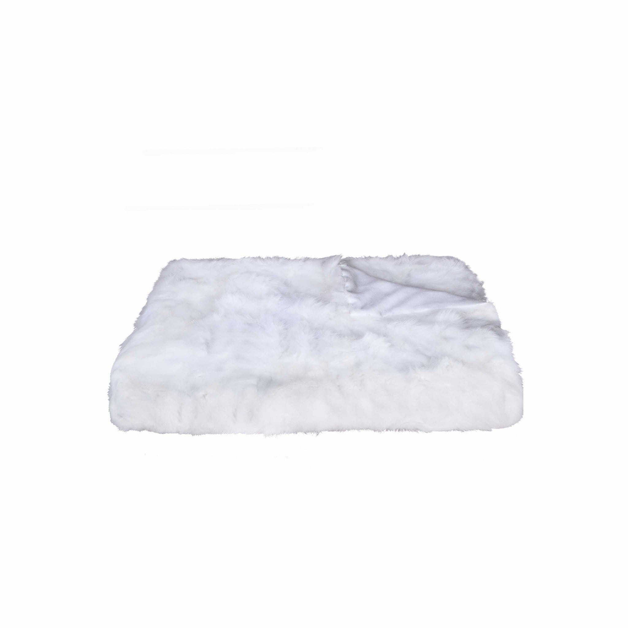 HomeRoots Outdoors Home Decor > Throws 2" X 50" X 60" 100% Natural Rabbit Fur White Throw Blanket