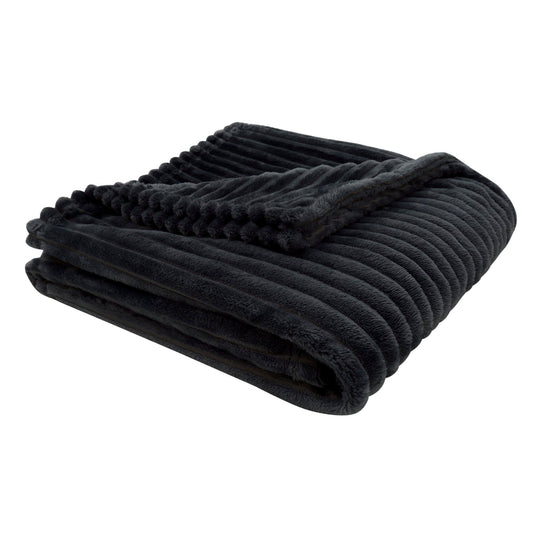 HomeRoots Outdoors Home Decor > Throws 50" X 60" Black, Ultra Soft Ribbed Style - Throw
