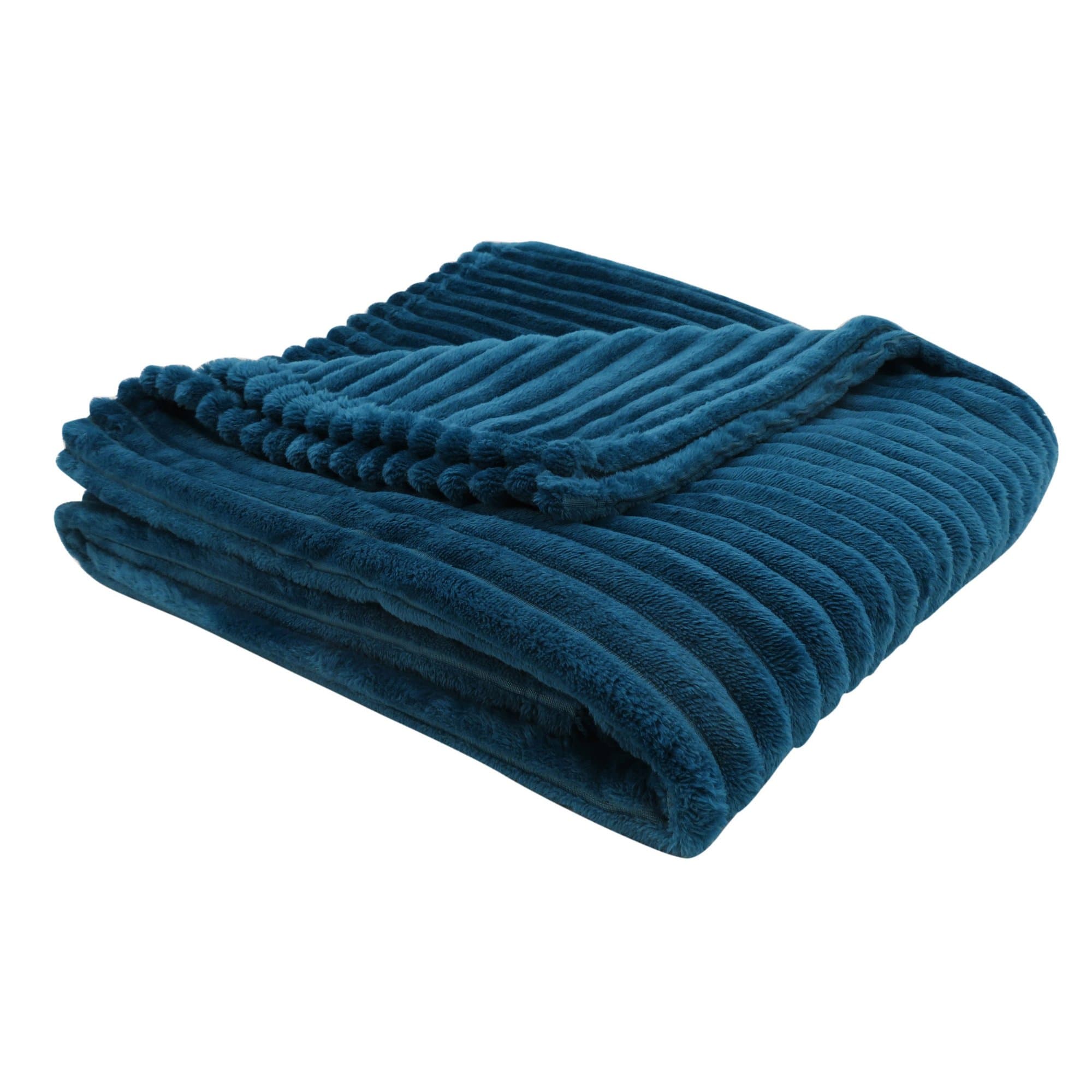 HomeRoots Outdoors Home Decor > Throws 50" X 60" Blue, Ultra Soft Ribbed Style - Throw