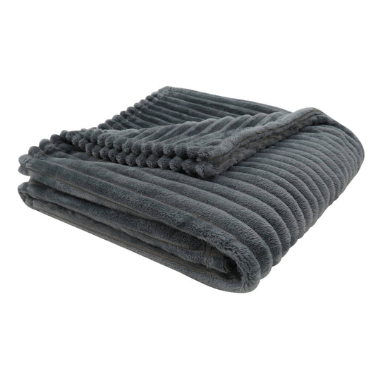 HomeRoots Outdoors Home Decor > Throws 50" X 60" Grey, Ultra Soft Ribbed Style - Throw