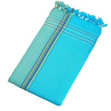 HomeRoots Outdoors Home Decor > Throws Light Turquoise / Cotton, Towel, Polyester 0.82" X 1.31" X 0.07" Blue Lagoon Cotton, Polyester Kikoy-Towel