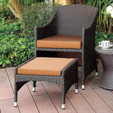 HomeRoots Outdoors Living Room > Benches & Ottomans Brown, Espresso / Aluminum, Fabric Contemporary Arm Chair With Ottoman ,Brown And Espresso Finish