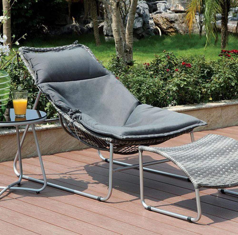 HomeRoots Outdoors Living Room > Benches & Ottomans Gray, Silver / Polyester Contemporary 1Pc Patio Chair With 1Pc Ottoman