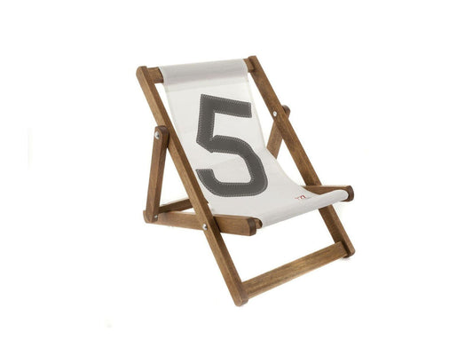 HomeRoots Outdoors Outdoor Beach Chairs White and Grey / Recycled Sailcloth 17.72" X 28.74" X 1.97" White Recycled Sailcloth Mini Deck Chair Dacron Grey 5
