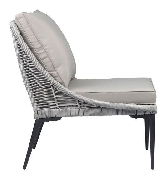 HomeRoots Outdoors Outdoor Chairs Black & Dark Gray / Sunproof Fabric, Steel & Rope 25.2" x 30.7" x 31.5" Black & Dark Gray, Sunproof Fabric, Steel & Rope, Lounge Chair