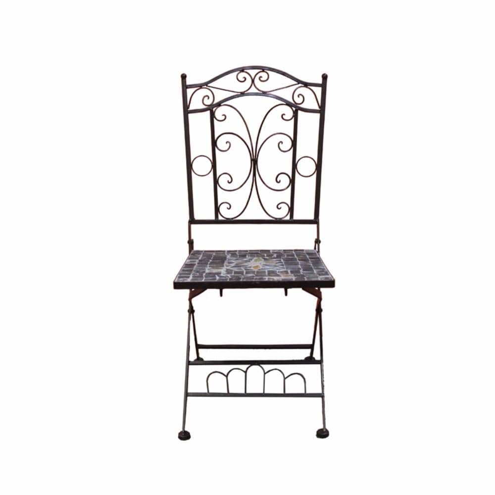 HomeRoots Outdoors Outdoor Chairs Brown / Mosaic/Metal Mosaic/Metal Garden Chair, Brown