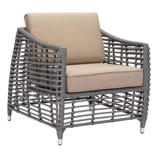 HomeRoots Outdoors Outdoor Chairs Gray & Beige / Synthetic Weave, Sunproof 31" X 34.5" X 30" Gray And Beige Beach Arm Chair