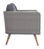 HomeRoots Outdoors Outdoor Chairs Natural & Gray / Sunproof Fabric, Synthetic Weave & Aluminium 35.4" x 30.3" x 33.9" Natural & Gray, Synthetic Weave & Aluminium, Arm Chair