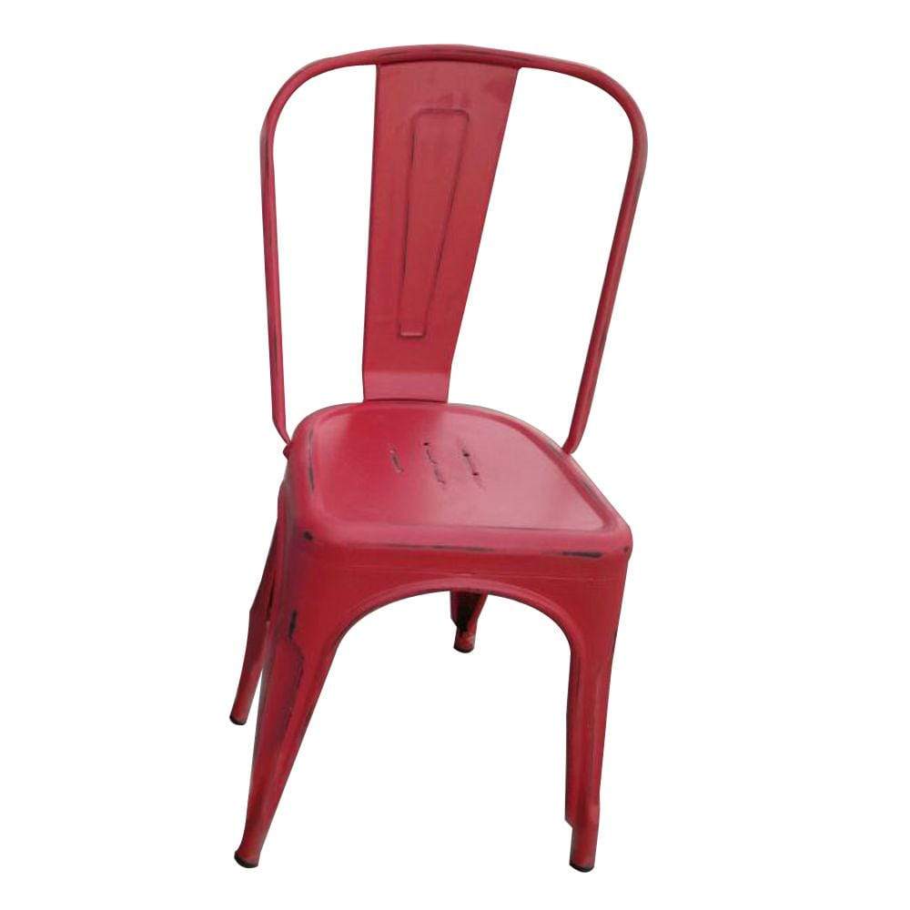 HomeRoots Outdoors Outdoor Chairs Red / Iron Tolix Red Steel Chair by Urban Port - Set of 2 Chairs