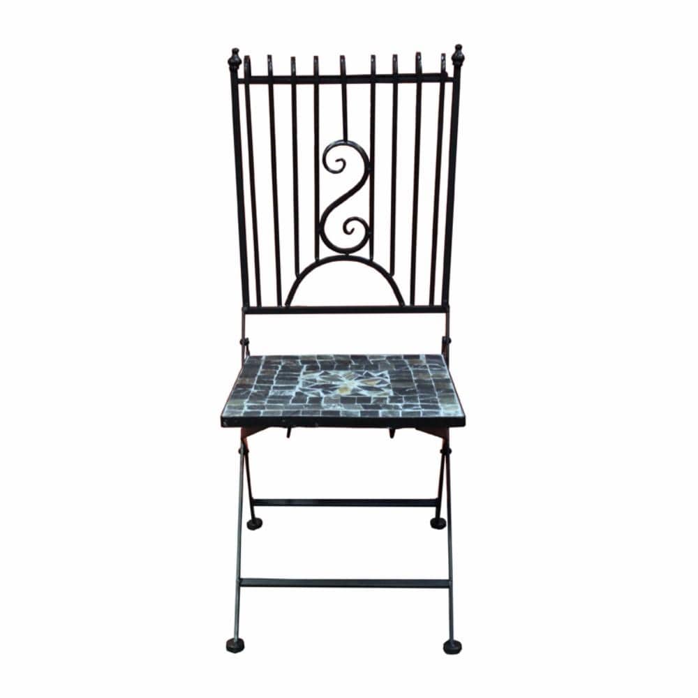 HomeRoots Outdoors Outdoor Chairs Silver, White / Mosaic/Metal Chic Mosaic/Metal Garden Chair, Brown