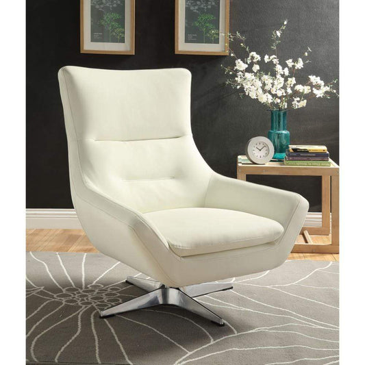 HomeRoots Outdoors Outdoor Chairs White / Faux Leather and Metal Faux Leather Upholstered Metal Accent Chair with Swivel Seat, White