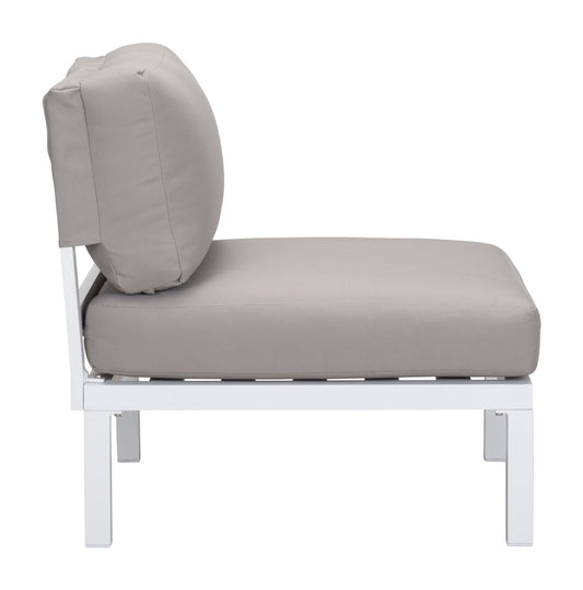 HomeRoots Outdoors Outdoor Chairs White & Gray / Sunproof Fabric, Polyresin & Powder Coated Aluminu 28" x 30.3" x 28.7" White & Gray, Sunproof Fabric, Aluminum, Armless Chair
