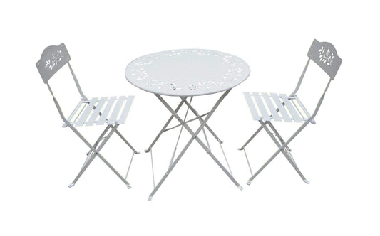 HomeRoots Outdoors Outdoor Chairs White / Steel Metal Bistro Set With Two Chairs - White
