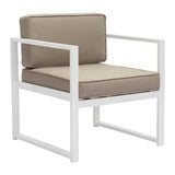 HomeRoots Outdoors Outdoor Chairs White & Taupe / Sunproof Fabric 25.2" X 26" X 29.5" 2 Pcs White And Taupe Sunproof Fabric Beach Arm Chair