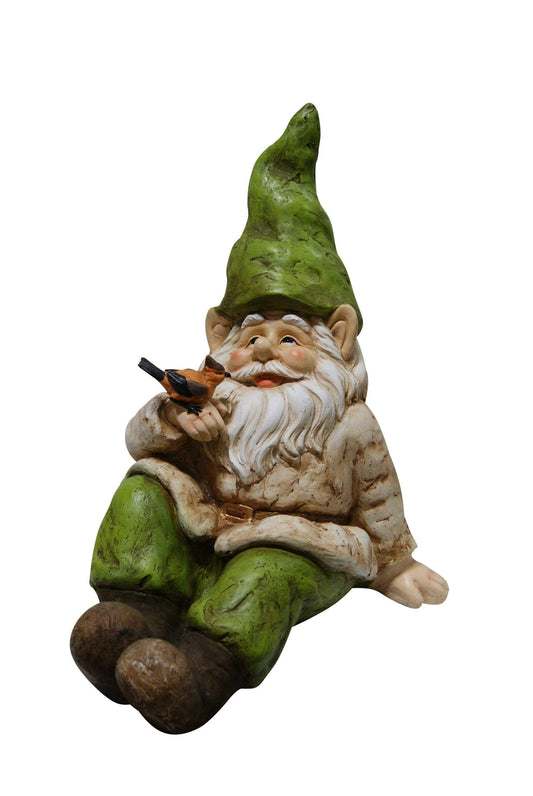 HomeRoots Outdoors Outdoor Decor Title / Fiberglass Gnome Laying Down With Bird Statue