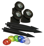 HomeRoots Outdoors Outdoor Decor Title / PVC Power Beam Set Of 3, 10W Lights 23Ft. Cord W/ Color Lenses