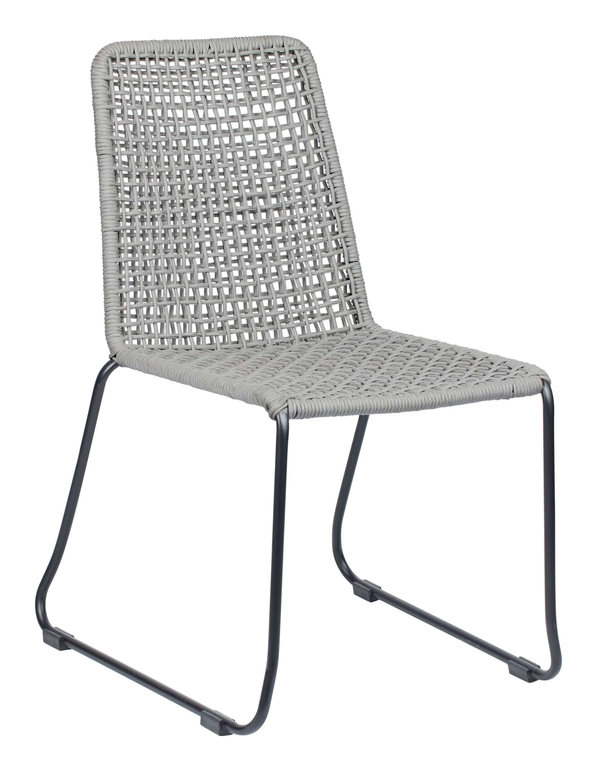 HomeRoots Outdoors Outdoor Dining Chairs Black & Dark Gray / Rope, Steel 22.8" x 25.2" x 34.6" Black & Dark Gray, Rope, Steel, Dining Chair - Set of 2