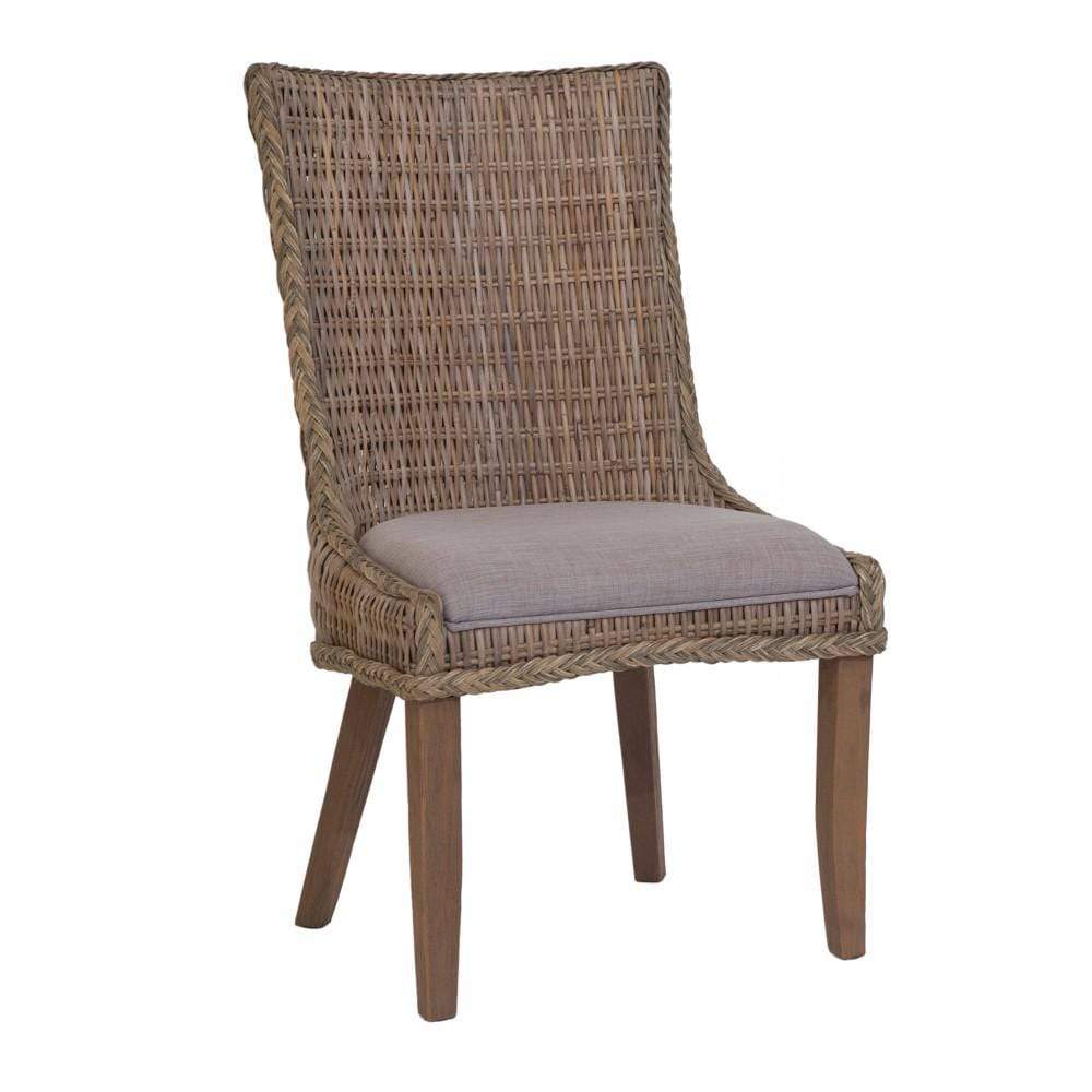 HomeRoots Outdoors Outdoor Dining Chairs Brown And Gray / Wicker Wicker Woven Wooden Dining Chair, Brown And Gray, Set of 2