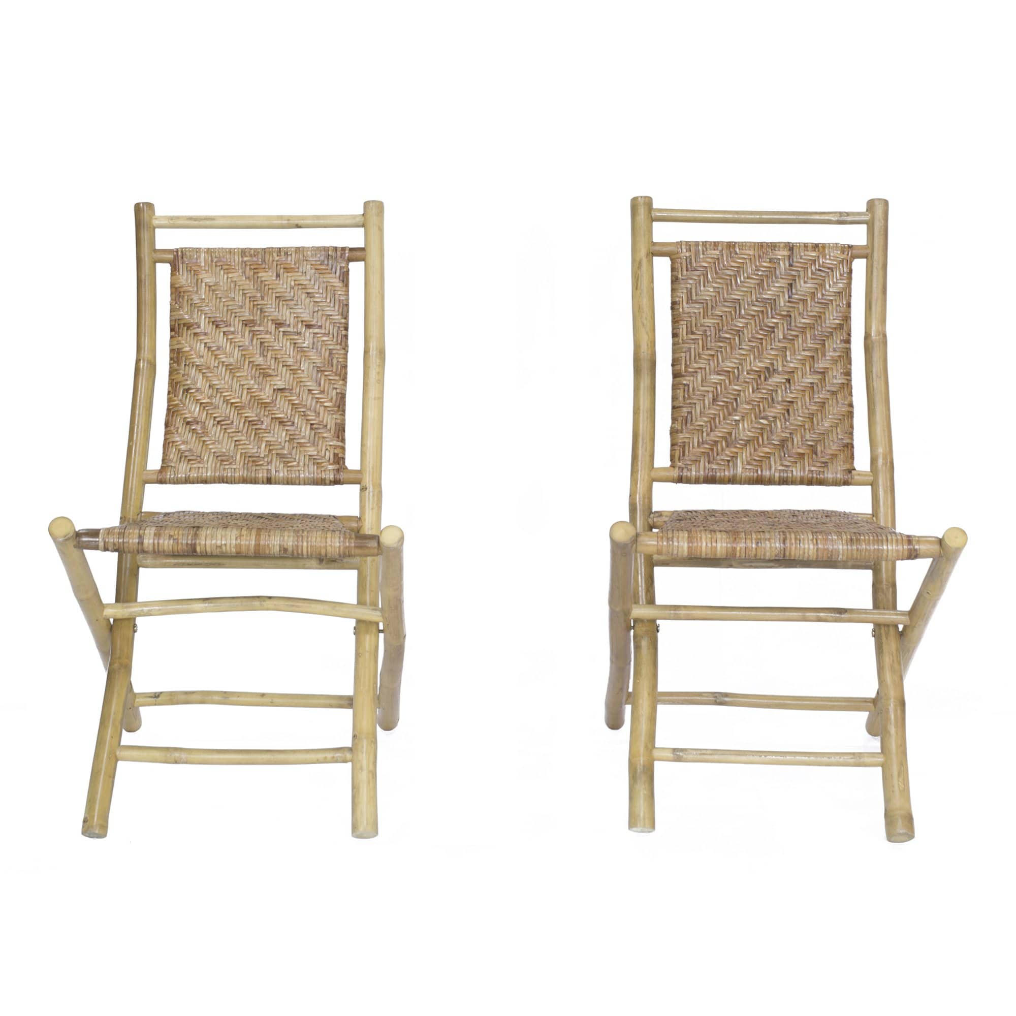 HomeRoots Outdoors Outdoor Folding Chairs Brown / Bamboo 36" Brown Bamboo Folding Chair with a Rattan Skin Chevron Weave
