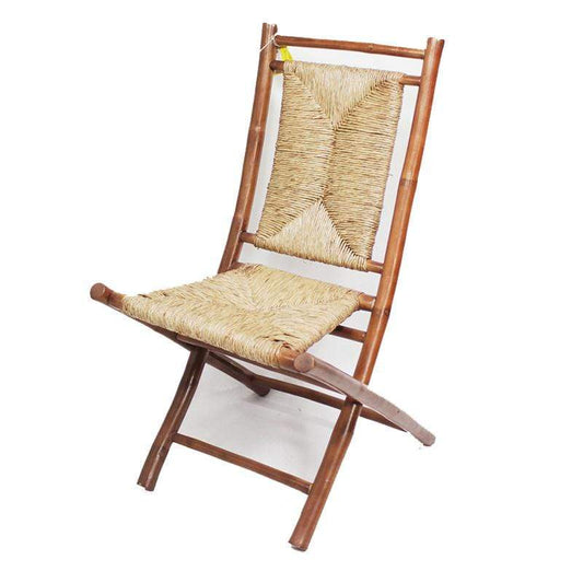 HomeRoots Outdoors Outdoor Folding Chairs Brown/Natural / Bamboo 36" 2 Brown and Natural Bamboo Folding Chairs with a Triangle Weave
