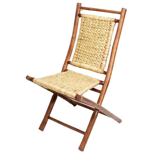 HomeRoots Outdoors Outdoor Folding Chairs Brown/Natural / Bamboo 36" 2 Brown and Natural Bamboo Folding Chairs with an Arrow Hyacinth Weave
