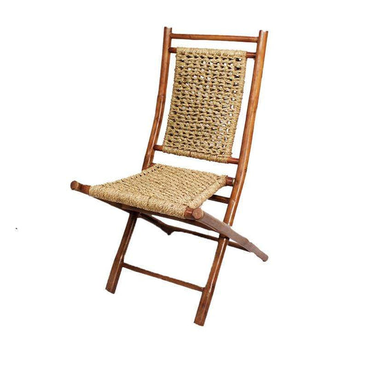 HomeRoots Outdoors Outdoor Folding Chairs Brown/Natural / Bamboo 36" 2 Brown/Natural Bamboo Folding Chairs with an Open Link Weave