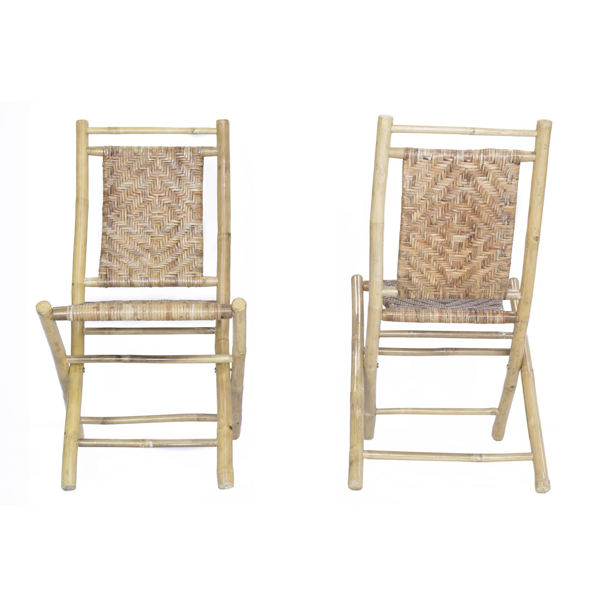 HomeRoots Outdoors Outdoor Folding Chairs Gray / Bamboo Two 36" Grey Bamboo Folding Chairs with Rattan Skin Diamond Weave