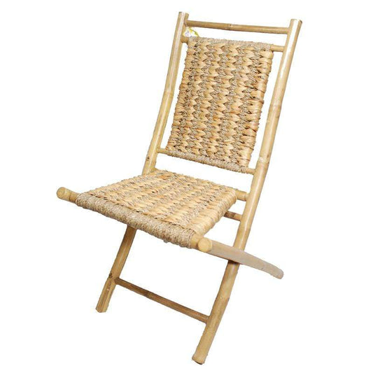 HomeRoots Outdoors Outdoor Folding Chairs Natural / Bamboo 36" 2 Natural Bamboo Folding Chairs with an Arrow Hyacinth Weave