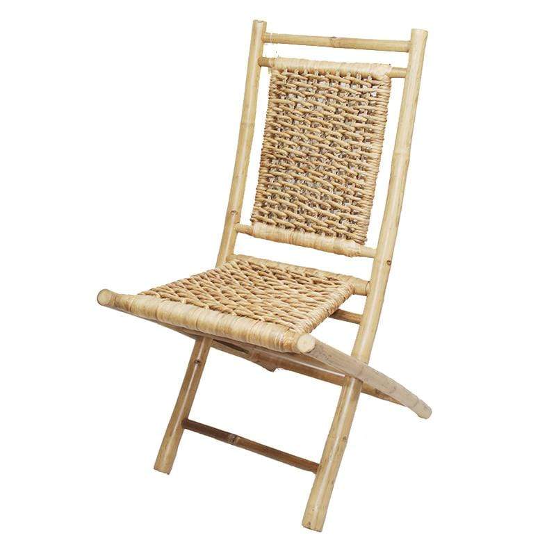 HomeRoots Outdoors Outdoor Folding Chairs Natural / Bamboo 36" 2 Natural Bamboo Folding Chairs with an Open Link Hyacinth Weave