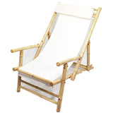 HomeRoots Outdoors Outdoor Folding Chairs Natural/White / Bamboo 37.5" 2 Natural and White Bamboo Folding Sling Armchairs