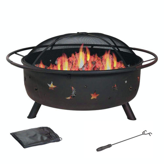 HomeRoots Outdoors Outdoor Furniture > Fire Pits Black / Metal 30" Wood Burning Fire Pit with Charcoal Grill and Spark Screen