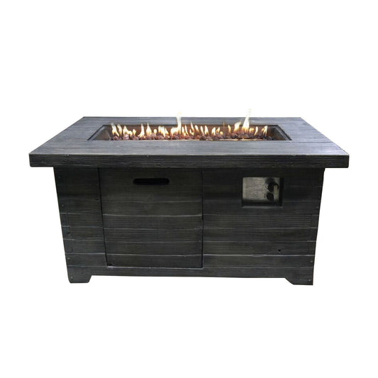 HomeRoots Outdoors Outdoor Furniture > Fire Pits Gray / MGO and Metal Rectangular Wood Look Gas Powered Fire Pit with Lava Rocks, Gray