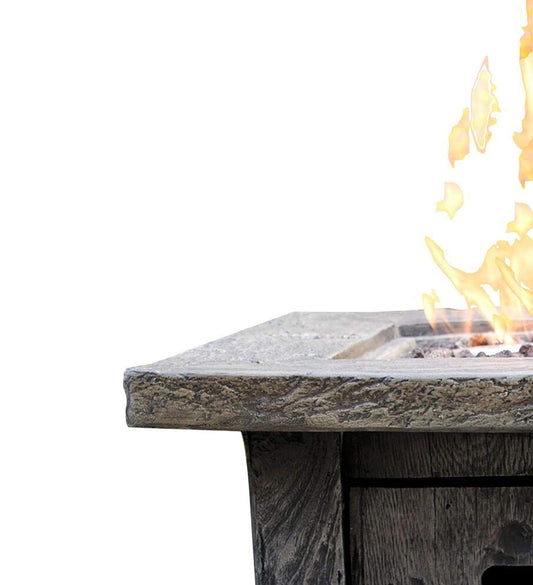 HomeRoots Outdoors Outdoor Furniture > Fire Pits Gray / MGO and Stainless Steel Wood Look Outdoor Gas Fire Pit with Lava Rocks and Control Panel, Gray