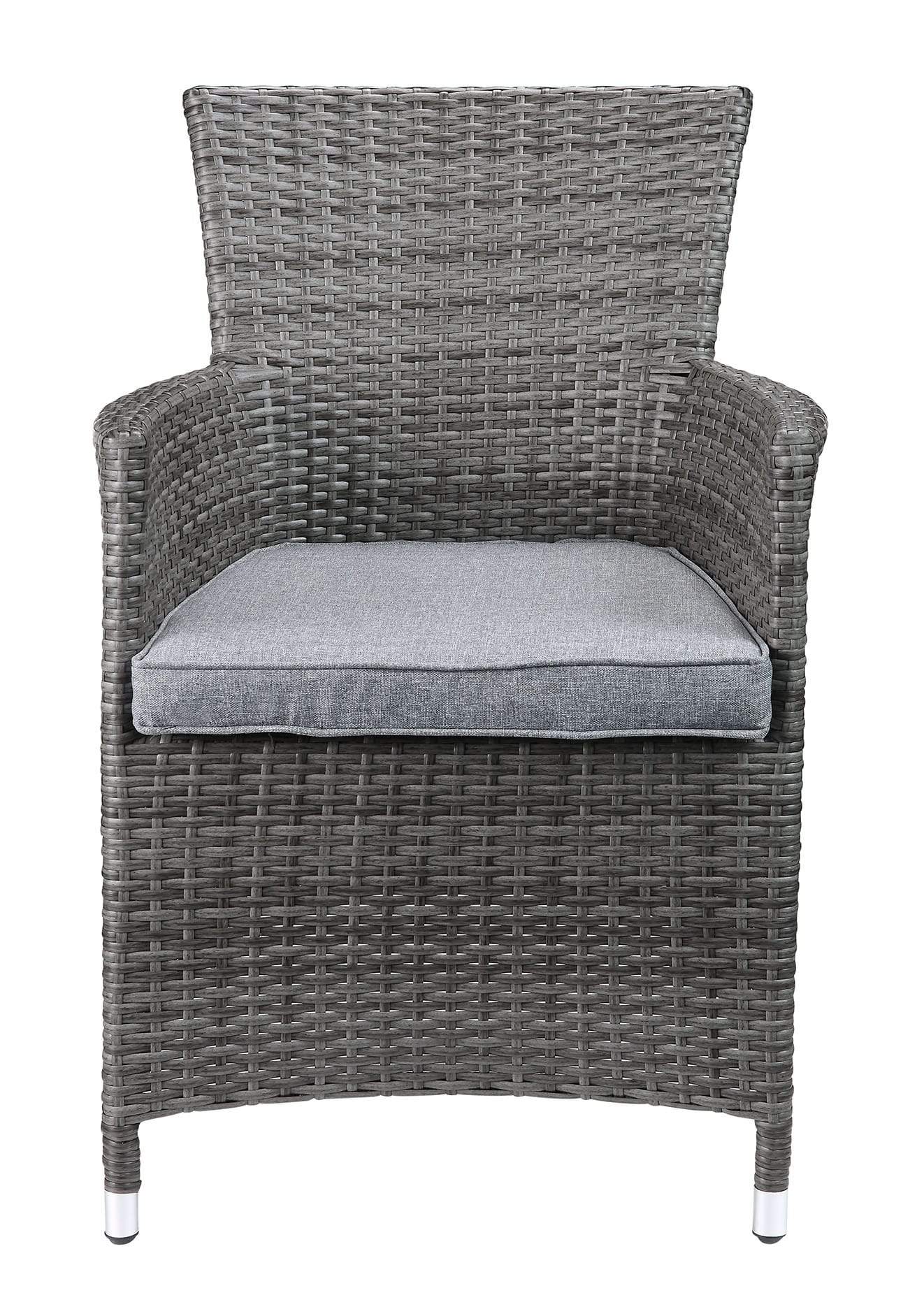 HomeRoots Outdoors Outdoor Furniture > Outdoor Furniture Set Gray Fabric and Wicker / Synthetic Wicker, Glass, 24" X 24" X 35" 3Pc Gray Fabric And Wicker Patio Bistro Set