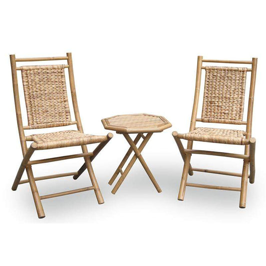 HomeRoots Outdoors Outdoor Furniture > Outdoor Furniture Set Natural / Bamboo 36" Natural Bamboo Sea Grass Weave 2 Chairs and a Table Bistro Set