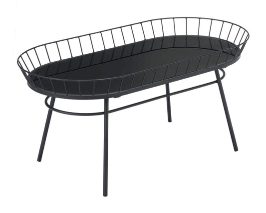 HomeRoots Outdoors Outdoor Furniture > Outdoor Tables Black / Steel & Glass 31.5" x 16.3" x 14.6" Black, Steel & Glass, Side Table