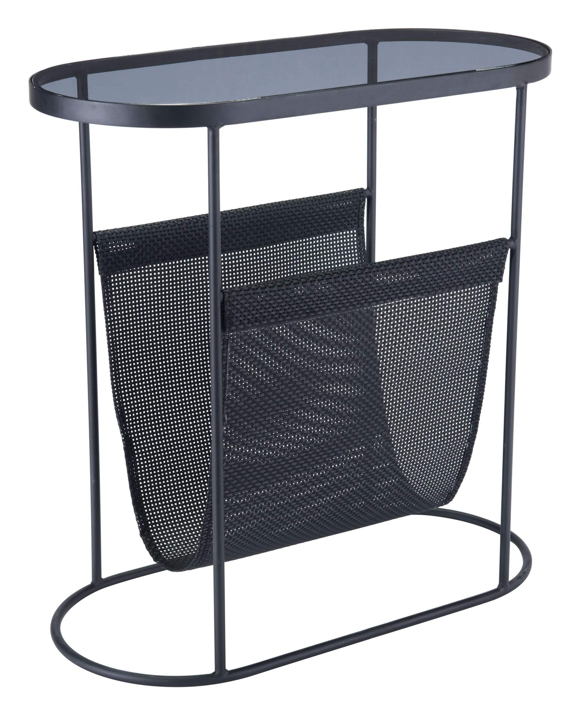 HomeRoots Outdoors Outdoor Furniture > Outdoor Tables Black / Steel, Glass & Plastic 21.3" x 10" x 21.7" Black, Steel, Glass & Plastic, Side Table