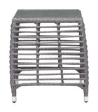 HomeRoots Outdoors Outdoor Furniture > Outdoor Tables Gray & Beige / Tempered Glass, Aluminum Frame, Synthetic Weave 20" x 20" x 22" Gray & Beige, Tempered Glass, Aluminum Frame, Synthetic Weave, Beach Side Table