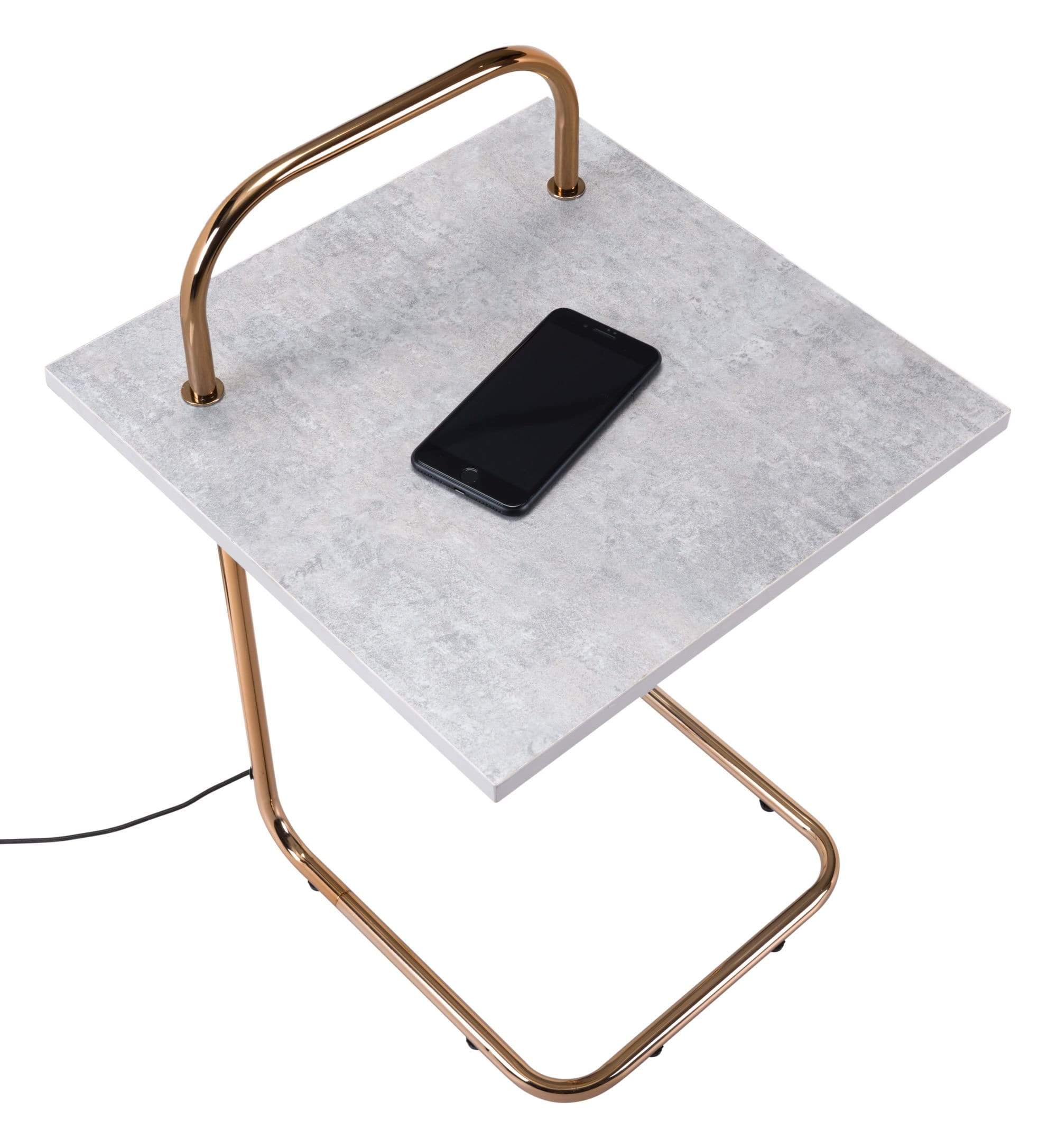 HomeRoots Outdoors Outdoor Furniture > Outdoor Tables Gray & Gold / Formica, Steel 15.7" x 15.7" x 29.7" Gray & Gold, Formica, Steel, Wireless Charging Side Table
