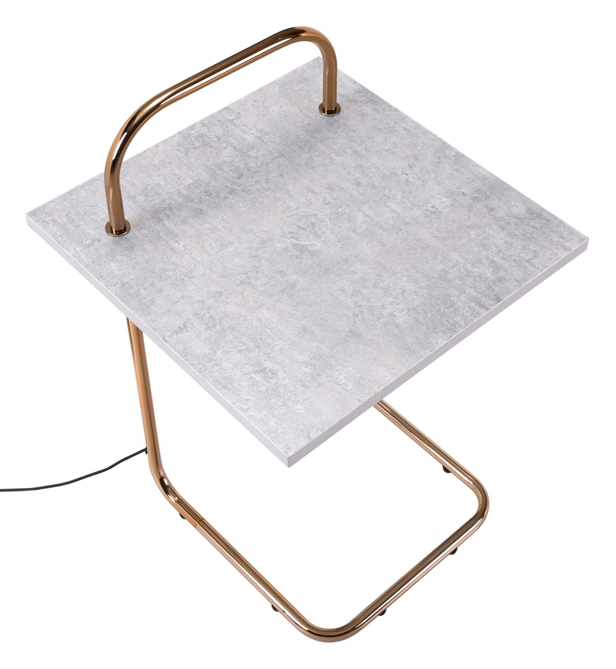 HomeRoots Outdoors Outdoor Furniture > Outdoor Tables Gray & Gold / Formica, Steel 15.7" x 15.7" x 29.7" Gray & Gold, Formica, Steel, Wireless Charging Side Table