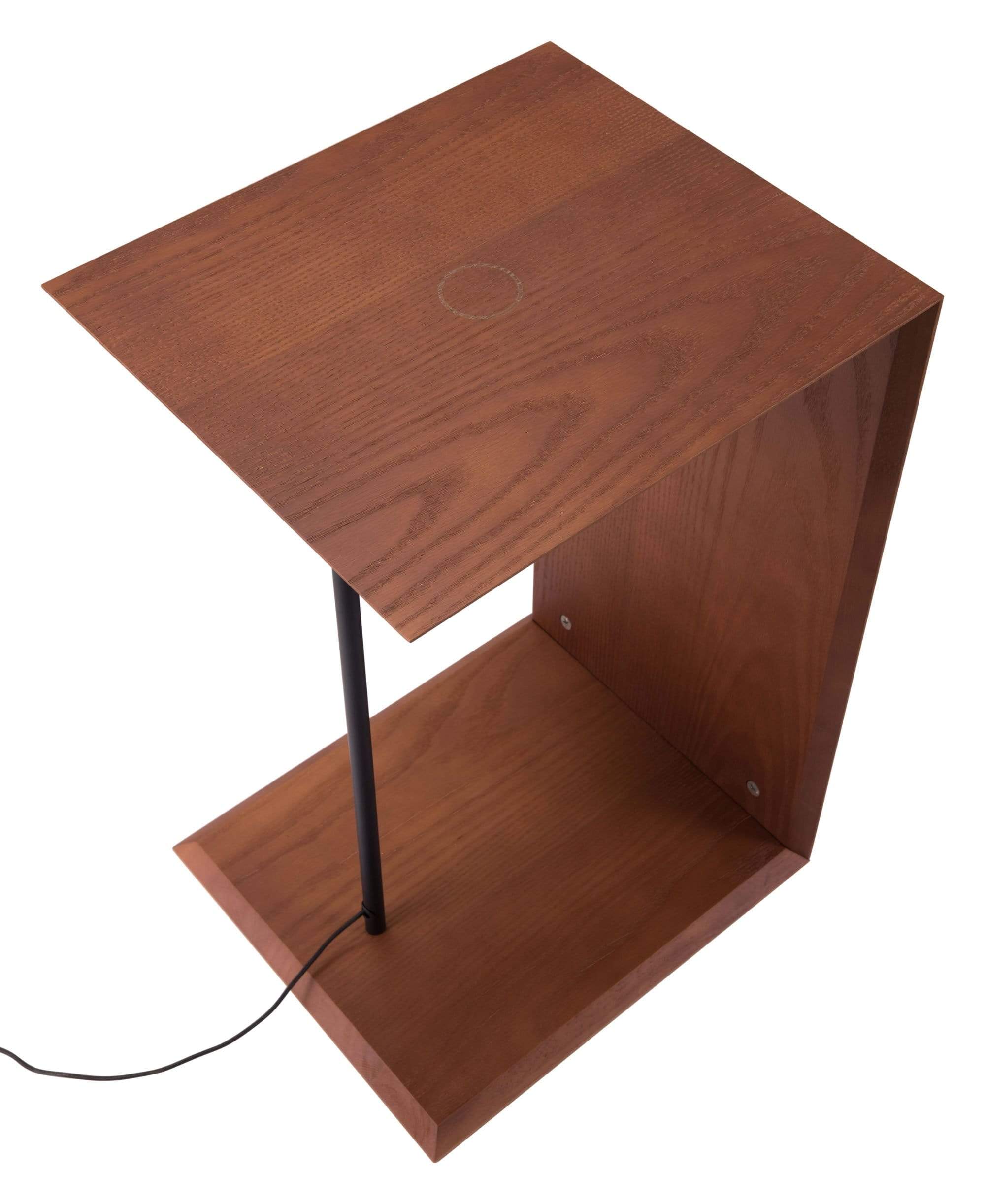 HomeRoots Outdoors Outdoor Furniture > Outdoor Tables Walnut / Ash Wood, Painted Steel, MDF 13.8" x 15" x 24.2" Walnut, Ash Wood, Painted Steel, MDF, Wireless Charging Side Table