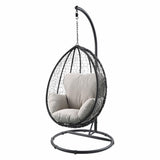 HomeRoots Outdoors Swing Chairs Beige Fabric and Black Wi / Synthetic Wicker, Steel, 38" X 38" X 79" Beige Fabric And Black Wicker Patio Swing Chair With Stand