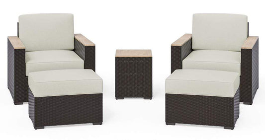 Homestyles Conversation Set Palm Springs Outdoor Side Table, Arm Chair Pair and Two Ottomans by Homestyles